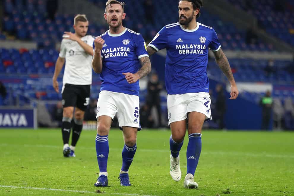 Joe Ralls, left, scored his third goal in two games for Cardiff