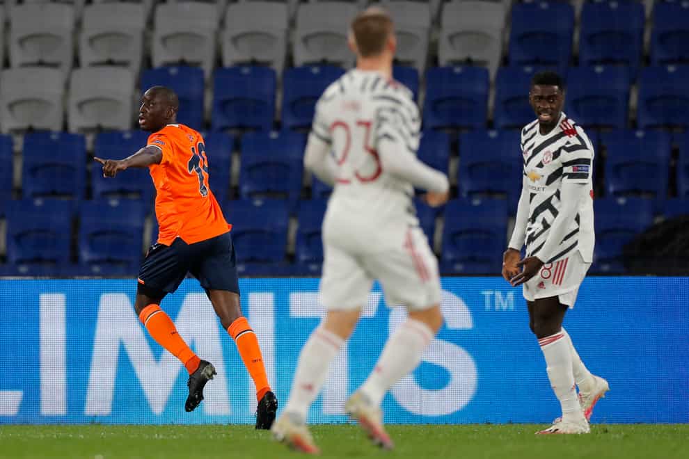 Demba Ba, left, was on target as Basaksehir pulled off a shock Champions League win over Manchester United in Istanbul