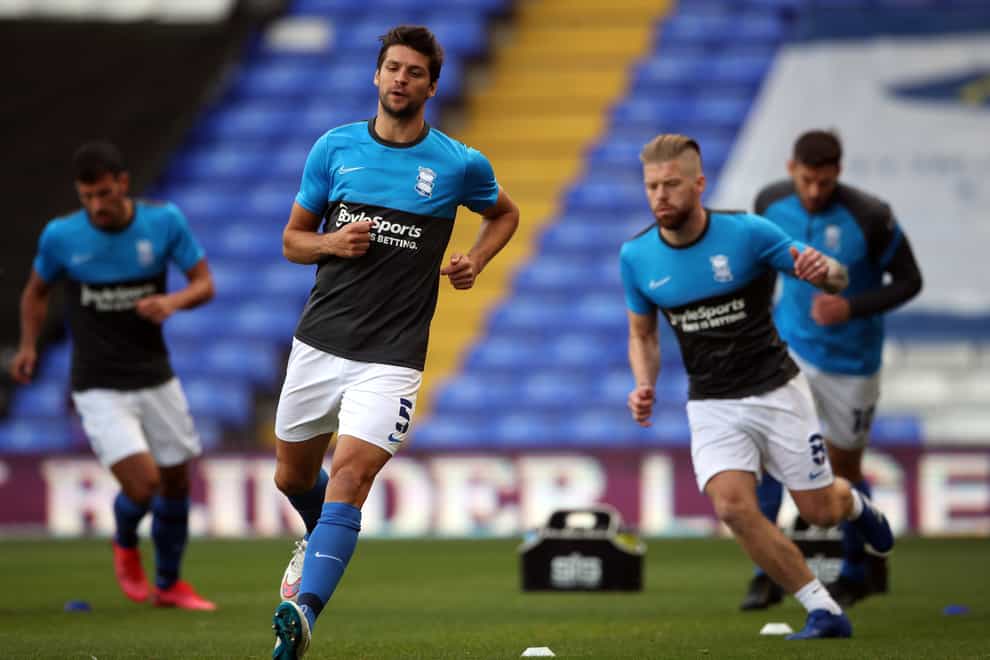 George Friend (centre) may miss Birmingham's clash against Bournemouth (Nick Potts/PA)