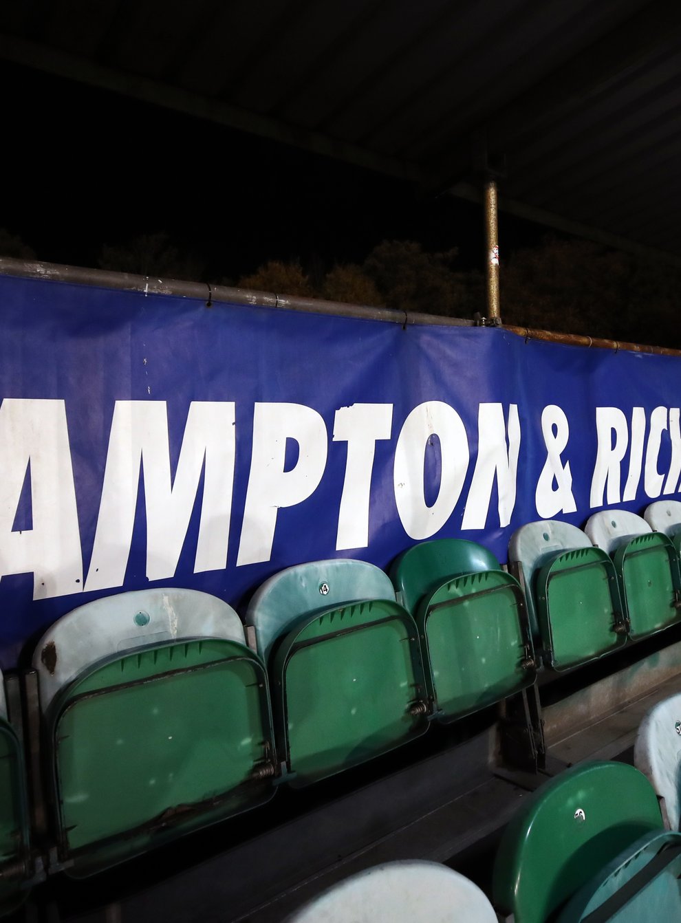 Hampton & Richmond banner at the Beveree Stadium, London (Tim Goode/PA)