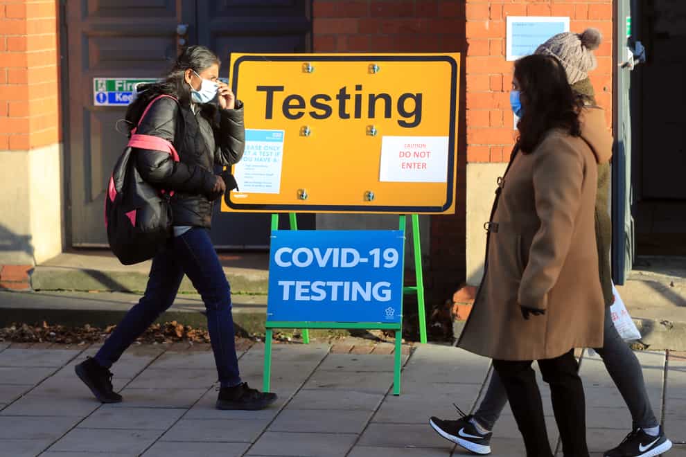 A Covid testing sign on Belgrave Road in Leicester (Mike Egerton/PA)