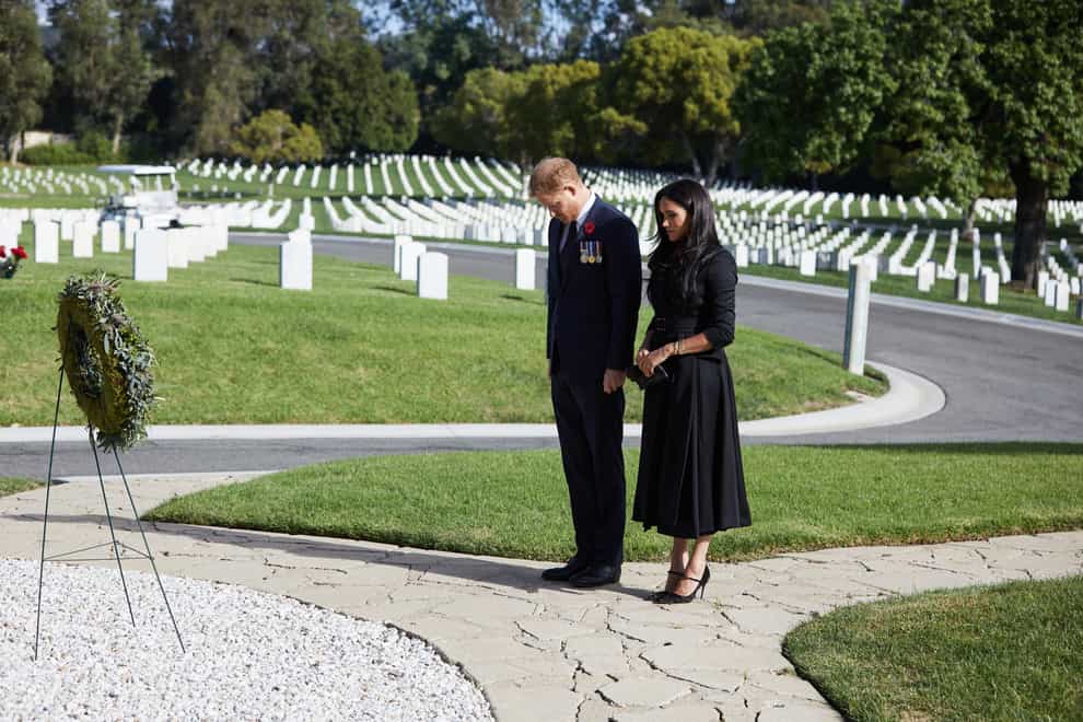 The Duke and Duchess of Sussex during a private visit to the Los Angeles National Cemetery