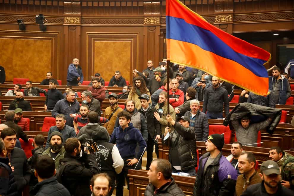 Protesters in the Armenian parliament