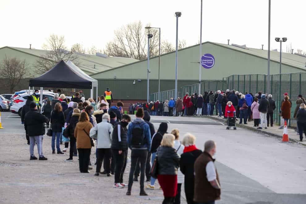 A queue at a coronavirus testing centre in Liverpool