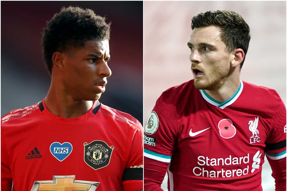Liverpool defender Andy Robertson (right) feels football can unite behind Marcus Rashford's social campaign