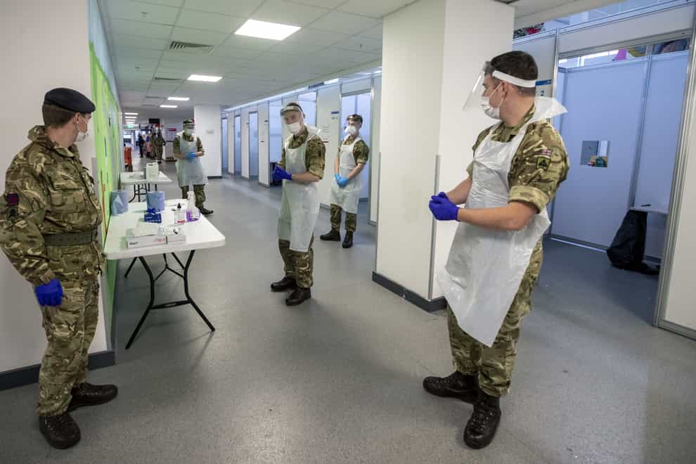 Soldiers carry out mass coronavirus testing in St Johns Market, Liverpool (Peter Byrne/PA)