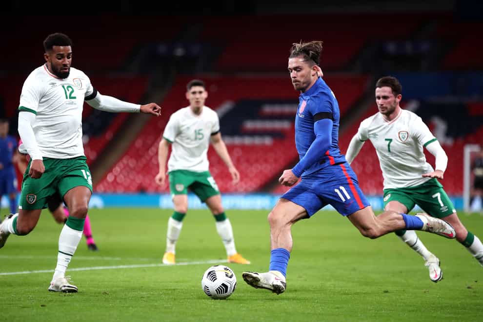 England’s Jack Grealish (centre) in action against the Republic of Ireland