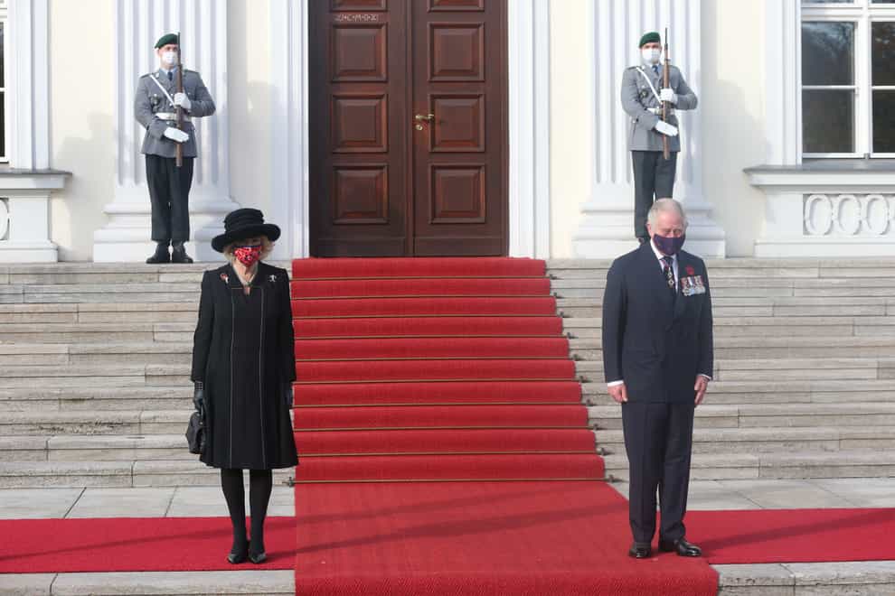 The Duchess of Cornwall and the Prince of Wales outside Bellevue Palace, Berlin