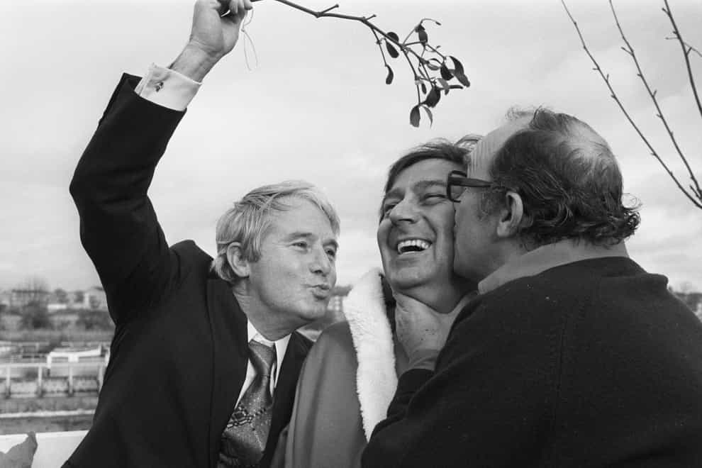 Comedians Ernie Wise and Eric Morecambe promote their 1979 Christmas show with their guest Des O’Connor