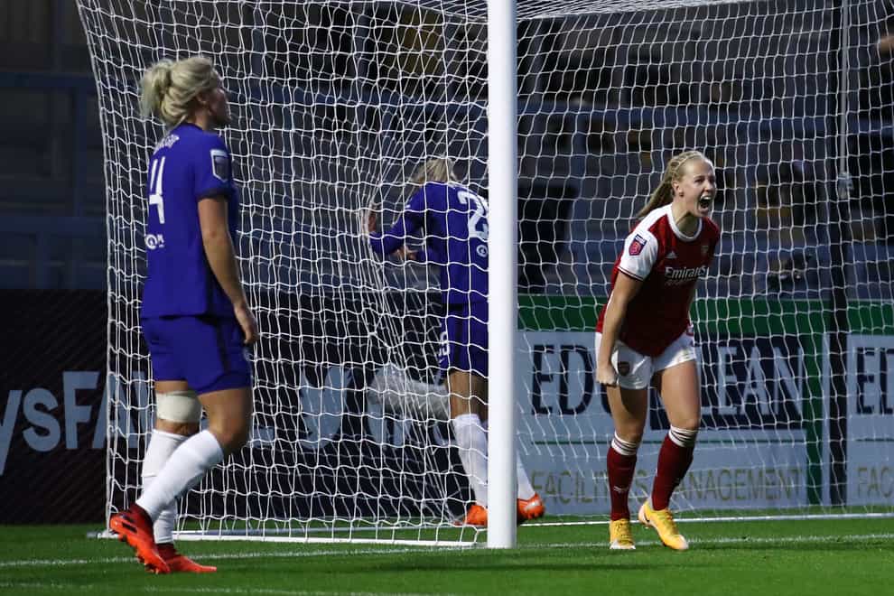 <p>Beth Mead, right, saw her opening goal for Arsenal cancelled out by Chelsea&nbsp;</p>