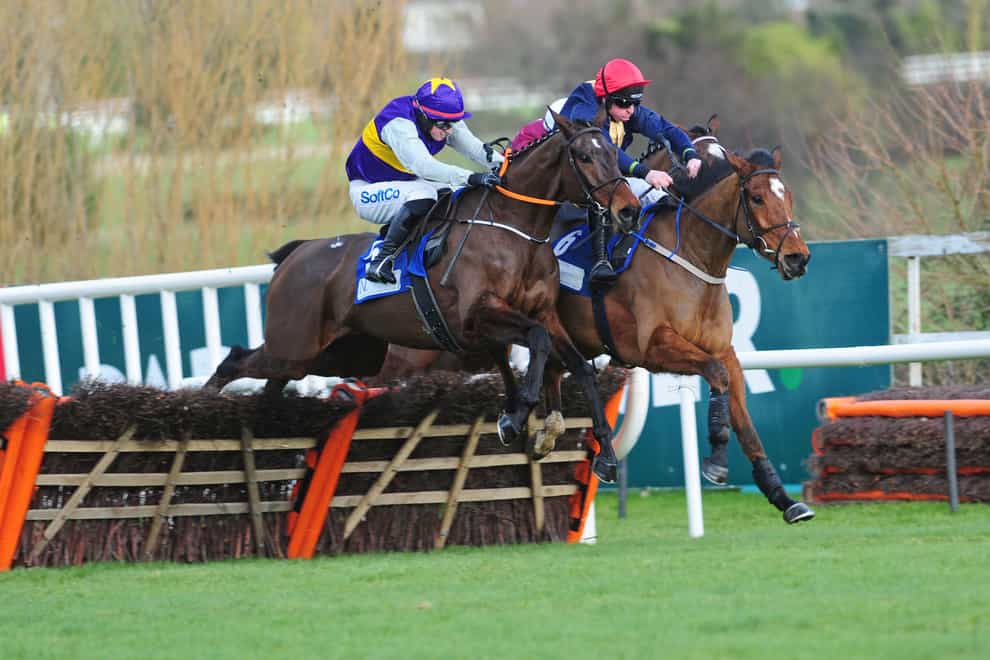 Latest Exhibition (left) winning the Nathaniel Lacy & Partners Solicitors 50,000 Cheltenham Bonus For Stable Staff Novice Hurdle at Leopardstown