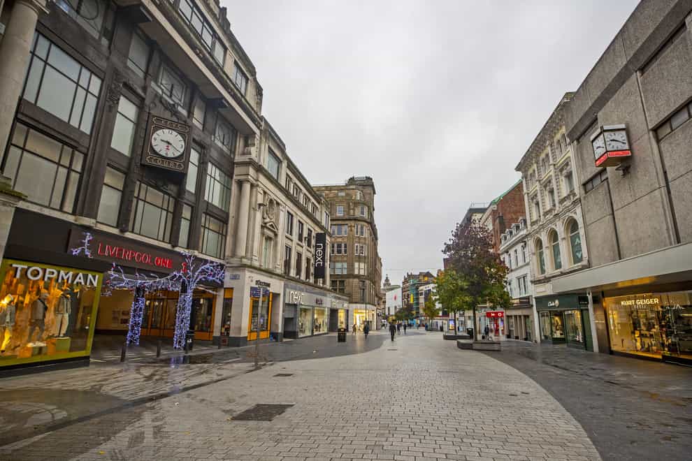 Deserted streets in Liverpool city centre as England continues a four-week national lockdown (Peter Byrne/PA)