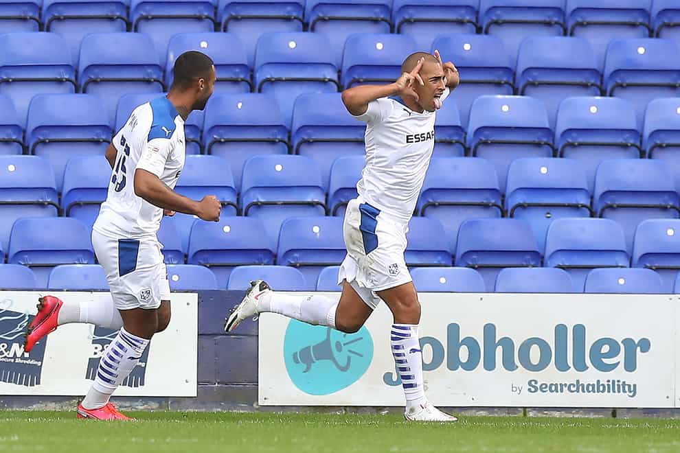 James Vaughan netted a first-half brace for Tranmere