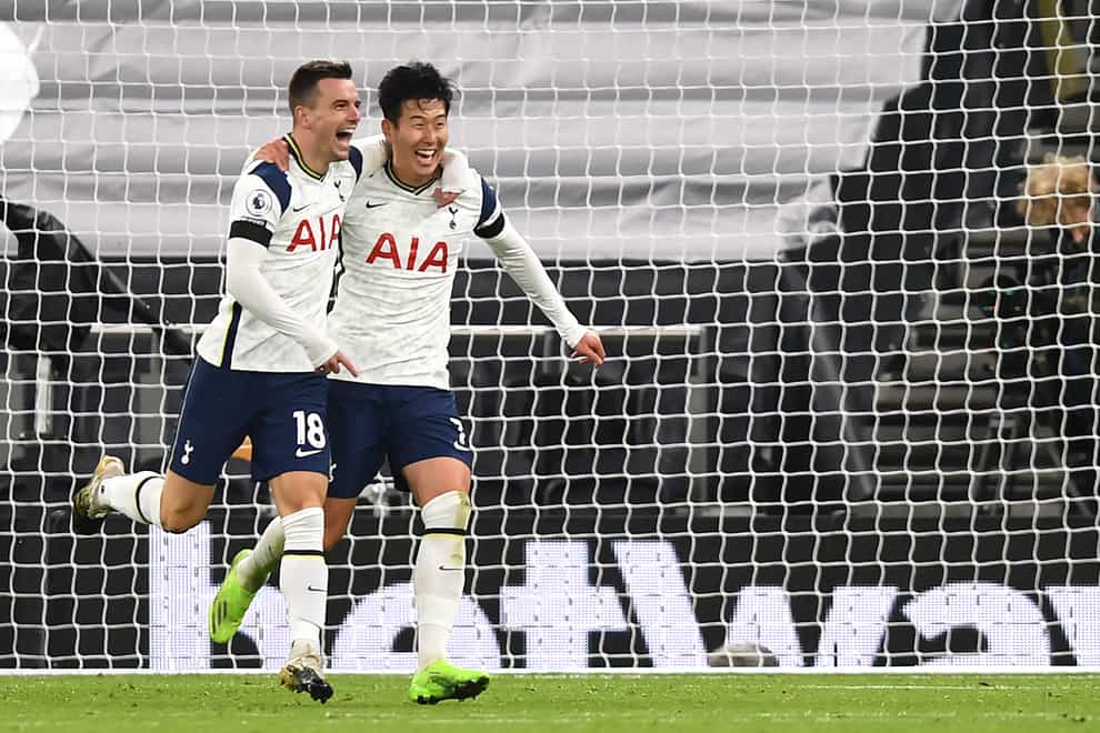 Giovani Lo Celso, left, and Son Heung-min scored for Tottenham in the win over Manchester City