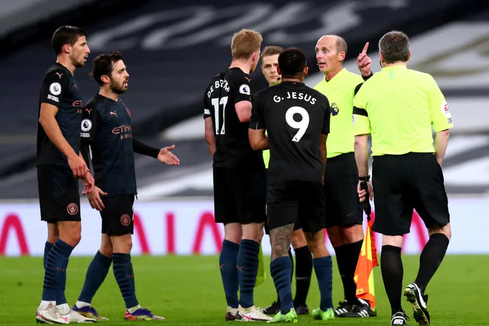 Manchester City were frustrated to have a goal disallowed by referee Mike Dean