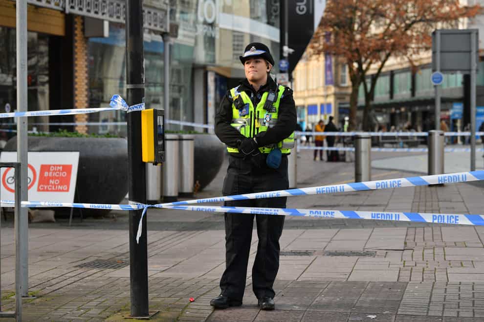A police officer in Cardiff city centre