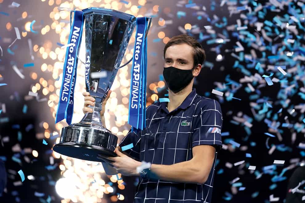 Daniil Medvedev holds aloft the Nitto ATP Finals trophy