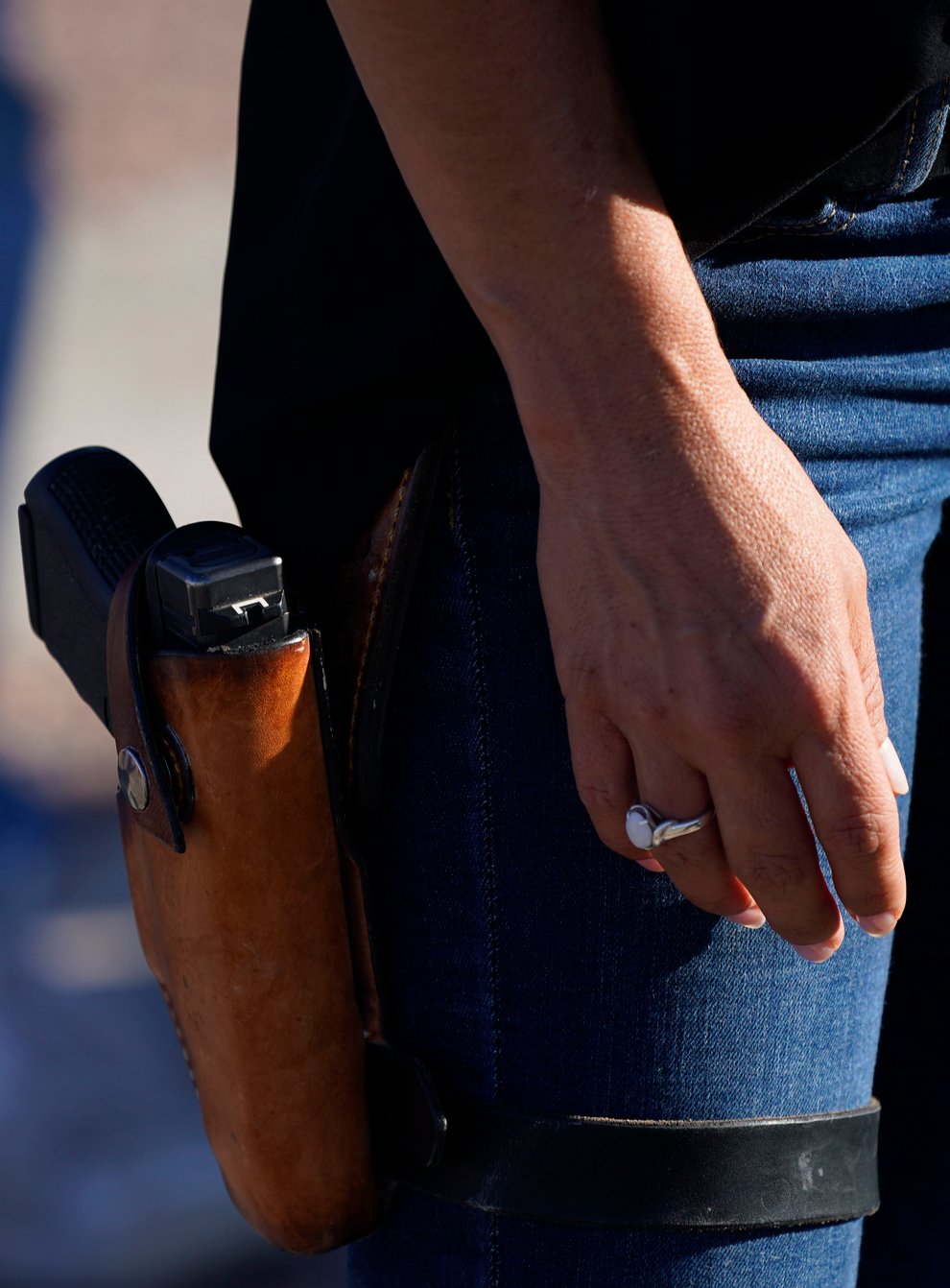 Lauren Boebert, the Republican candidate, with a gun in her holster (David Zalubowski/AP)