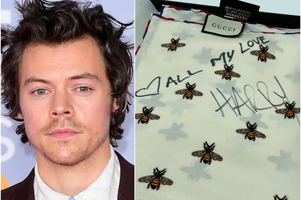 Harry Styles and his signed Gucci scarf