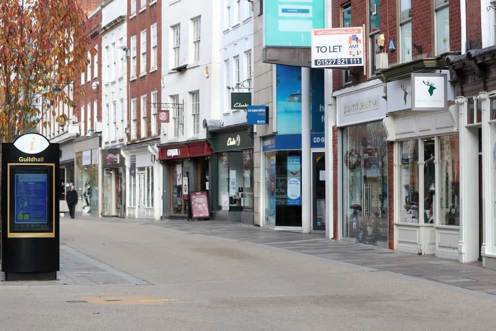 A quiet Worcester High Street at the start of a four-week national lockdown for England