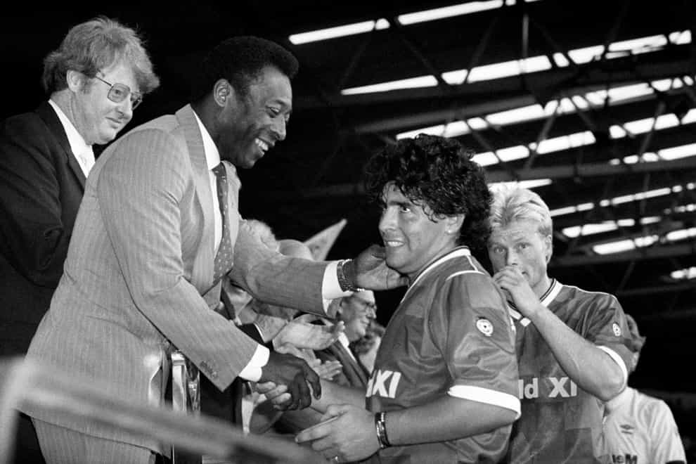 Pele, left, praised tribute to Diego Maradona after his death aged 60 on Wednesday