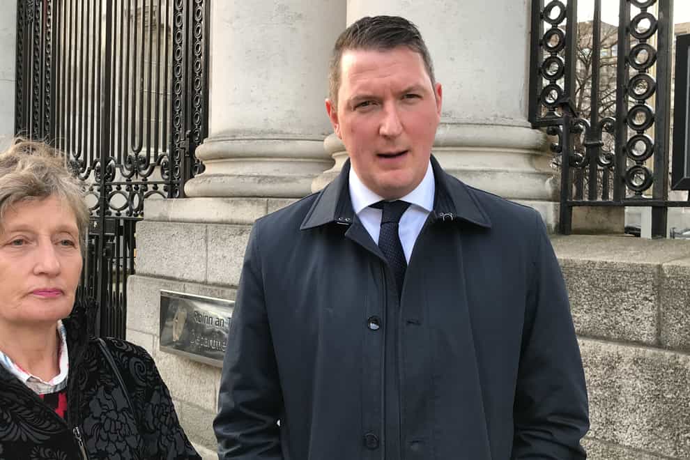 Geraldine Finucane and John Finucane, widow and son of the late Pat Finucane, at Government Buildings in Dublin (Michelle Devane/PA)