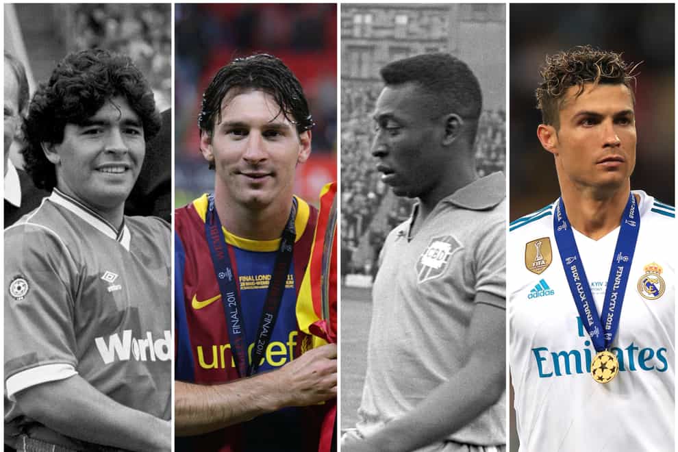 <p>Diego Maradona, Lionel Messi, Pele and Cristiano Ronaldo all have reasons to suggest they are the greatest of all time</p>