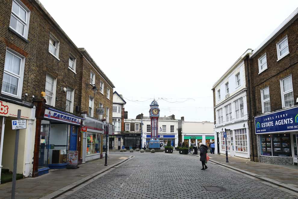 A view of an almost deserted Sheerness High Street in the borough of Swale in Kent