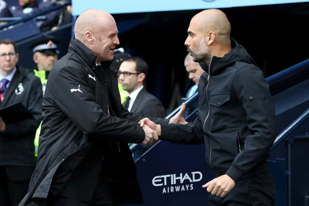 Sean Dyche (left) and Pep Guardiola will lock horns again on Saturday