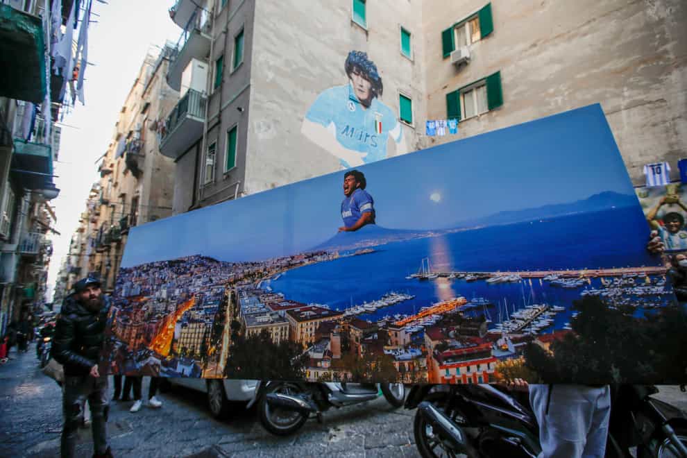 There have been many tributes to Diego Maradona in Naples, where he twice won the Serie A title