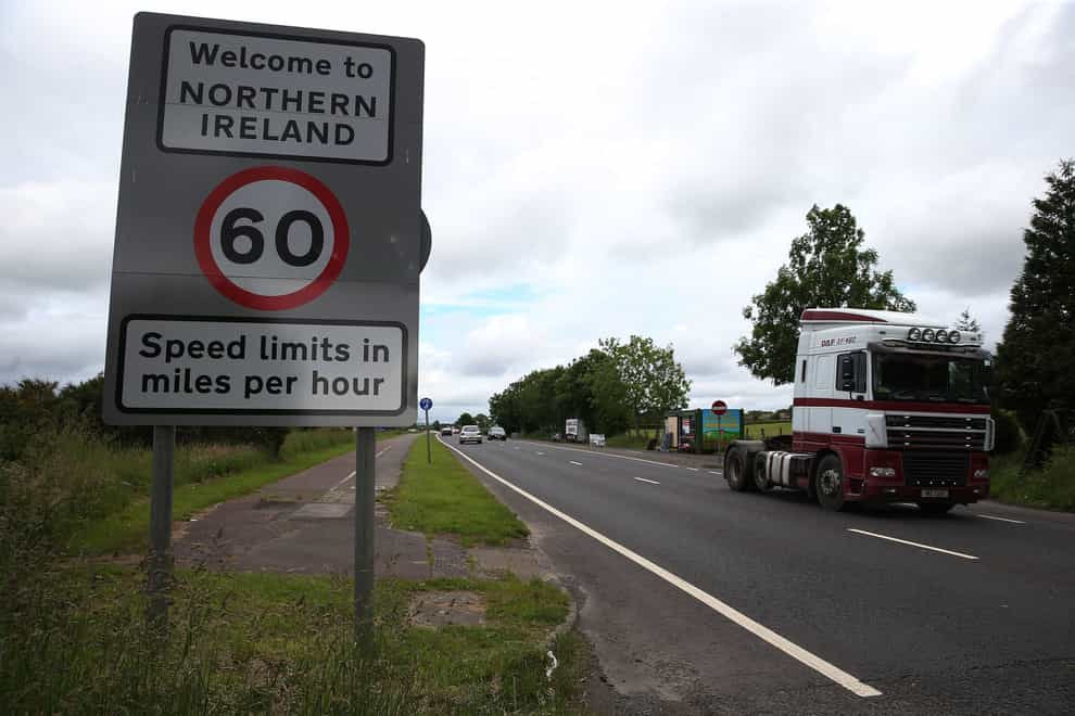 Traffic crosses the border between the Republic of Ireland and Northern Ireland in the village of Bridgend, Co Donegal