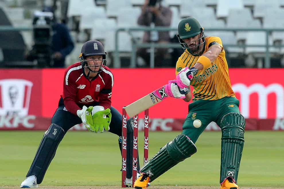 South African batsman Faf Du Plessis swings at the ball