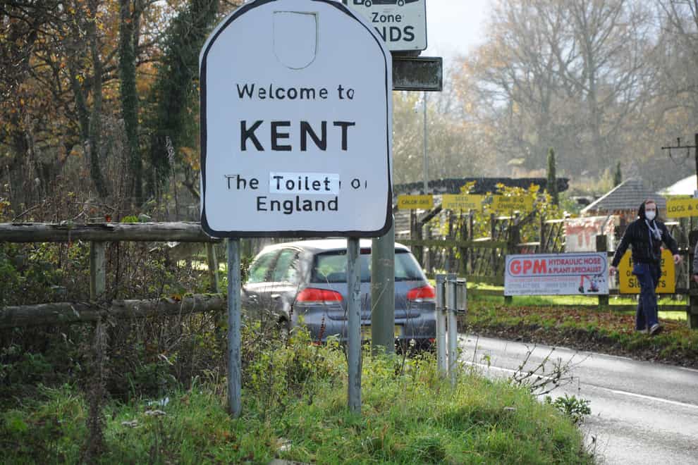 One of the altered 'Welcome to Kent' signs
