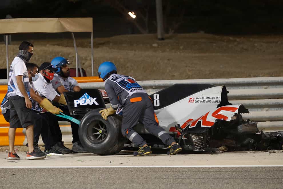 The force of the impact split Romain Grosjean's car in two