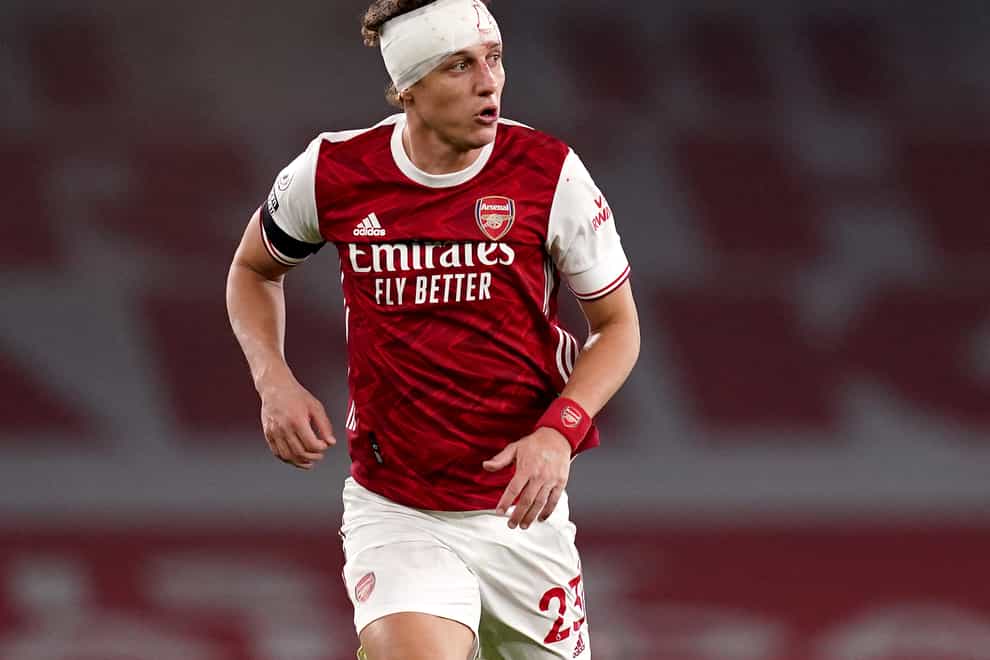 Arsenal centre back David Luiz played on after having his head bandaged