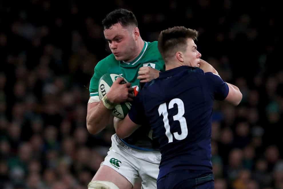 Ireland lock James Ryan, left, is preparing to finish the year against Scotland