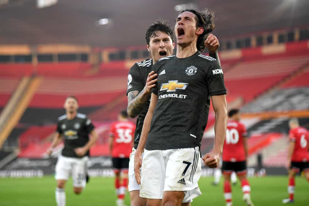 Edinson Cavani (right) posted a controversial comment on social media after scoring twice in Manchester United's win over Southampton.