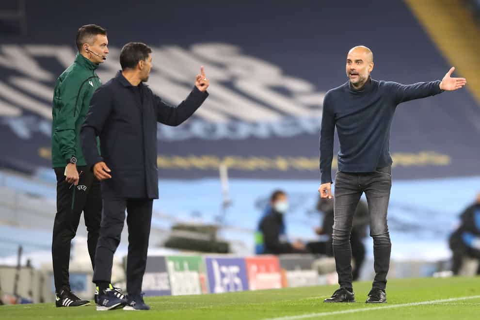 Pep Guardiola (right) and Sergio Conceicao (left) exchanged words when Manchester City faced Porto in October