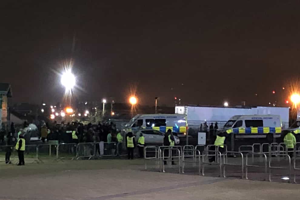 Fans gather outside Celtic Park to protest against manager Neil Lennon