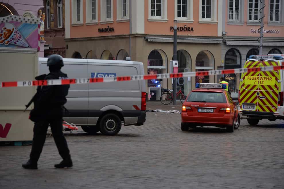 A square is blocked by the police in Trier, Germany (Harald Tittel/AP)