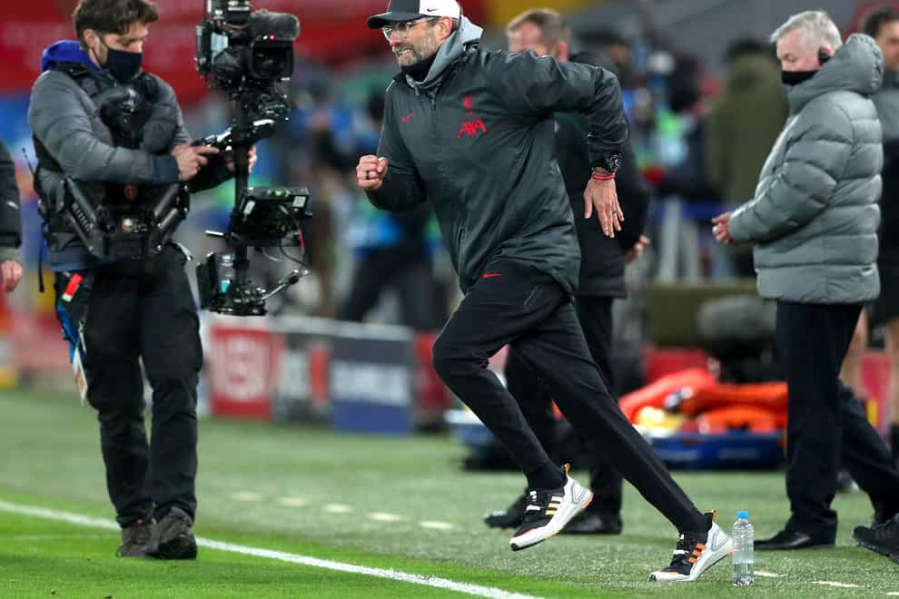 Jurgen Klopp celebrates victory at Anfield