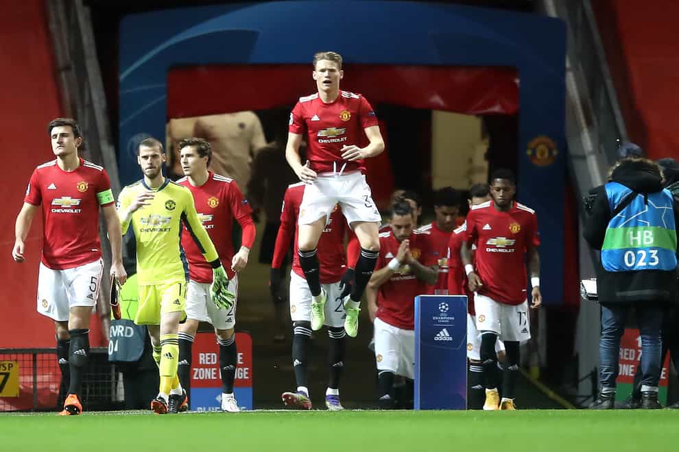 Manchester United’s Scott McTominay (centre) was unhappy