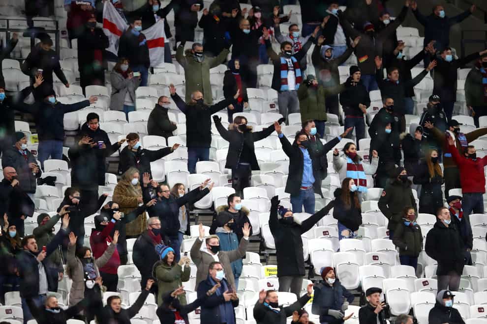 West Ham United fans in the stands prior to kick-off during the Premier League match at The London Stadium