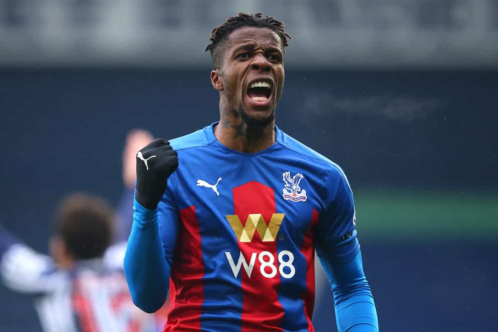 Crystal Palace’s Wilfried Zaha celebrates the opener at West Brom