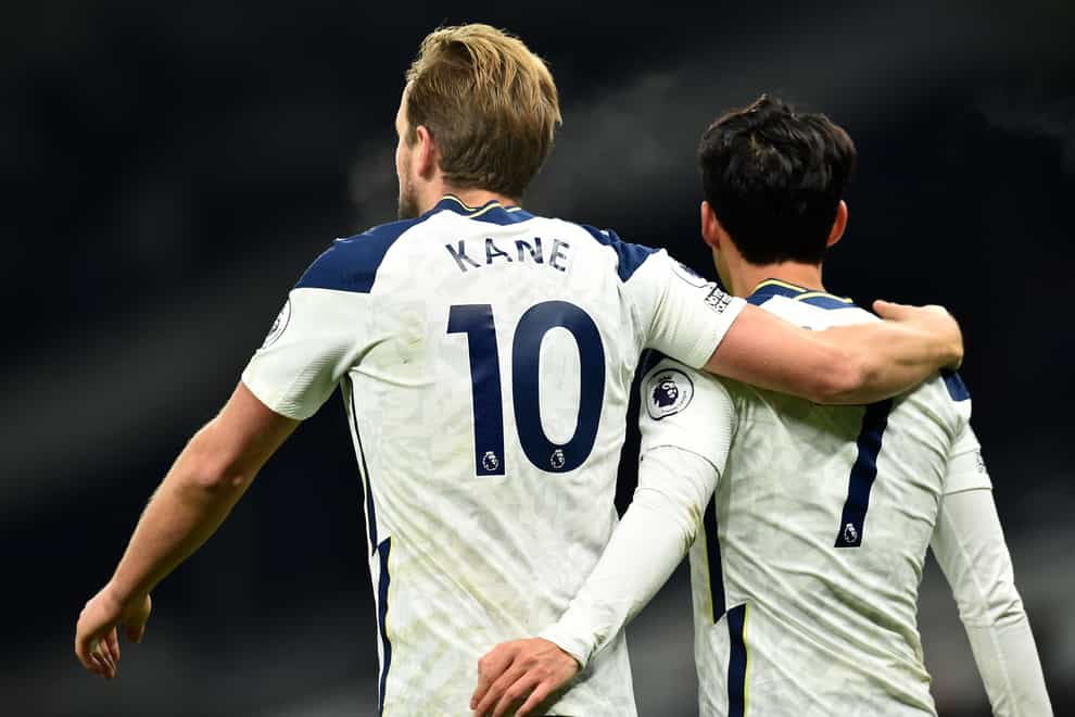 Harry Kane, left, celebrates with Son Heung-min