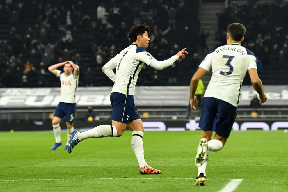 Son Heung-min celebrates in front of the watching Tottenham fans