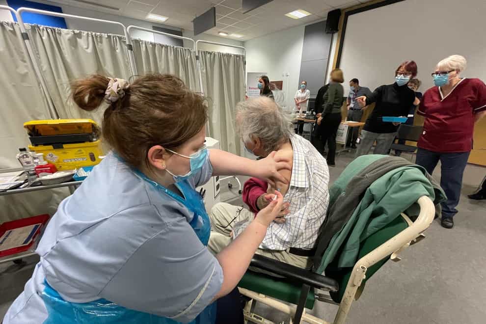Edward Whitehead, 84, receives the coronavirus jab at James Cook University Hospital in Middlesbrough