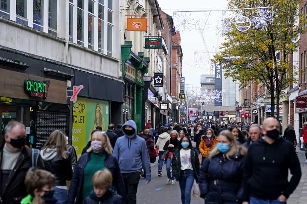 Shoppers in Nottingham city centre, following the end of the second national lockdown in England