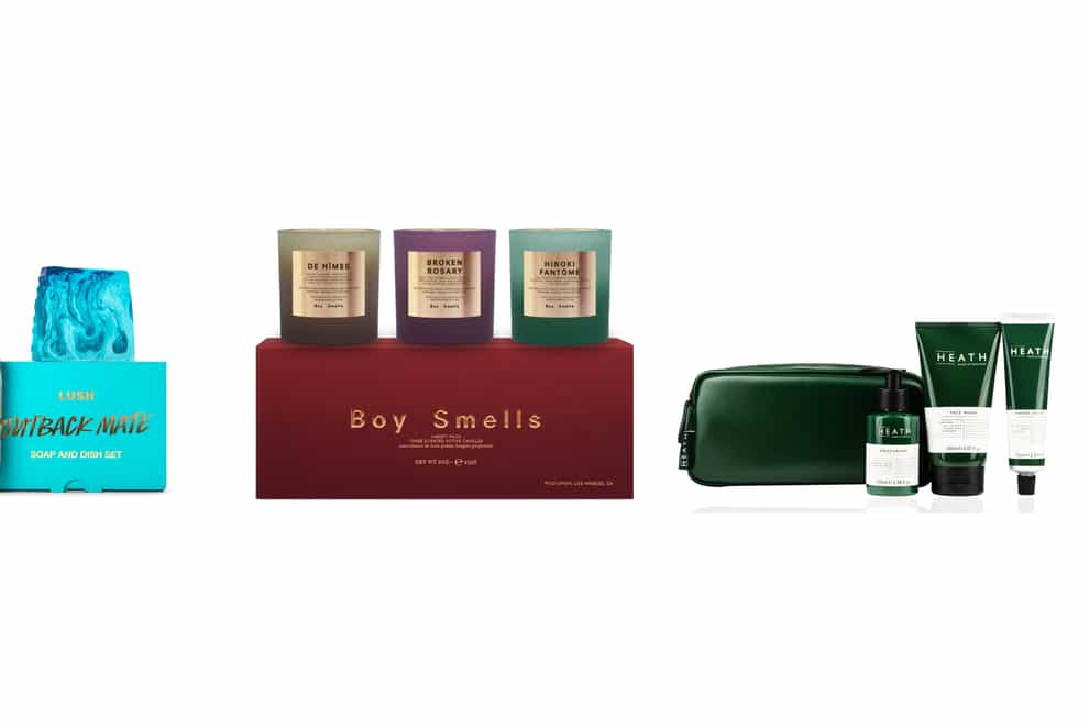Lush Outback Mate Soap and Dish Set; Boy Smells Holiday Rituals Scented Candle Gift Set; Heath London The Original Kit