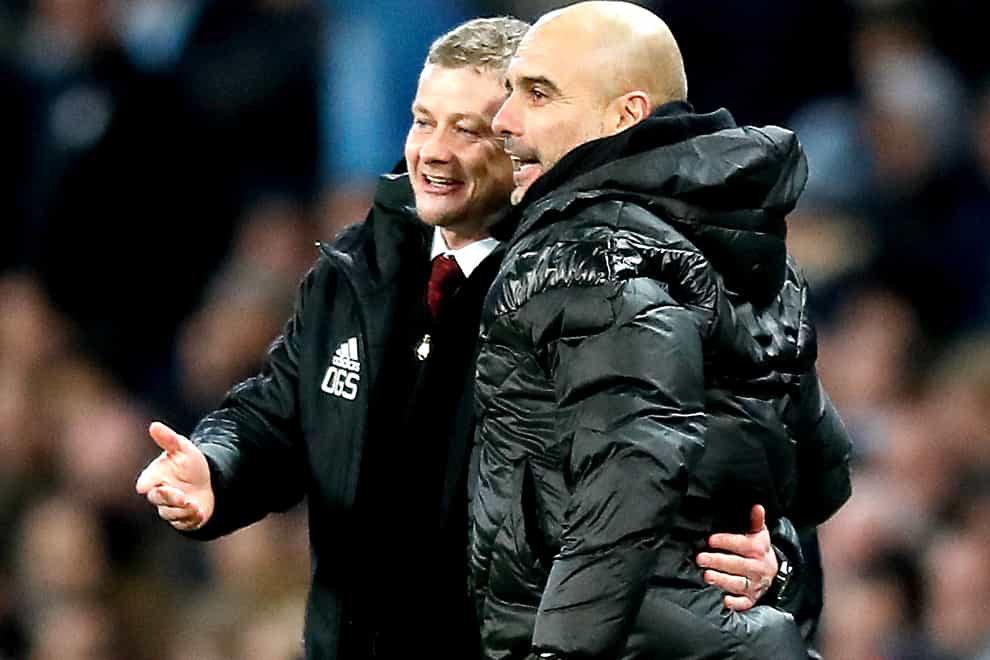 Pep Guardiola (right) is preparing to face Ole Gunnar Solskjear (left) this weekend